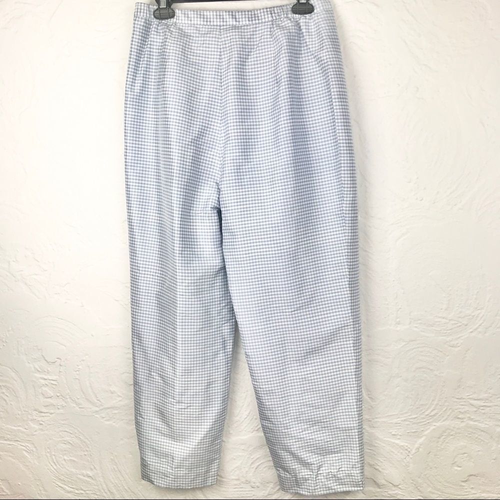 JG Hook High Waisted 100% Silk Blue Gingham Pants